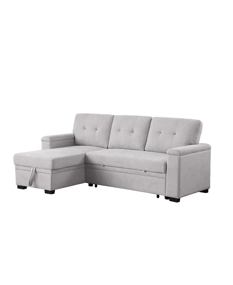 Homlux 84.5"W Light Gray Woven Fabric Reversible Sleeper Sectional Sofa with Storage Chaise