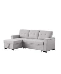 Homlux 84.5"W Light Gray Woven Fabric Reversible Sleeper Sectional Sofa with Storage Chaise