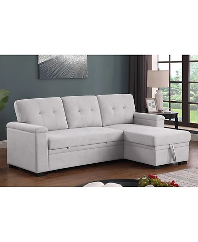 Homlux 84.5"W Light Gray Woven Fabric Reversible Sleeper Sectional Sofa with Storage Chaise