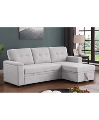 Homlux 84.5"W Light Gray Woven Fabric Reversible Sleeper Sectional Sofa with Storage Chaise