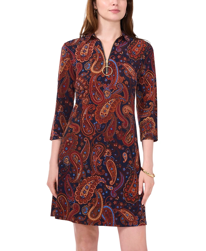 Msk Petite Collared 3/4-Sleeve Jersey Shift Dress