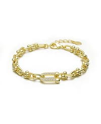 Rachel Glauber 14K Gold Plated with Clear Cubic Zirconia Horse Shoe Link Bracelet.