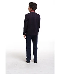 Elie Balleh Boys Wine Slim Fit Wool Checkered Blazer