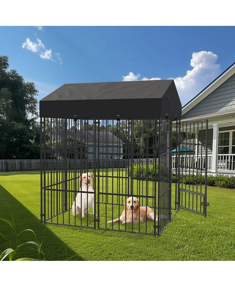 Bingopaw Giant Tall Uptown Welded Outdoor Dog Kennel Playpen Pet Animal Run Crate w/ Roof