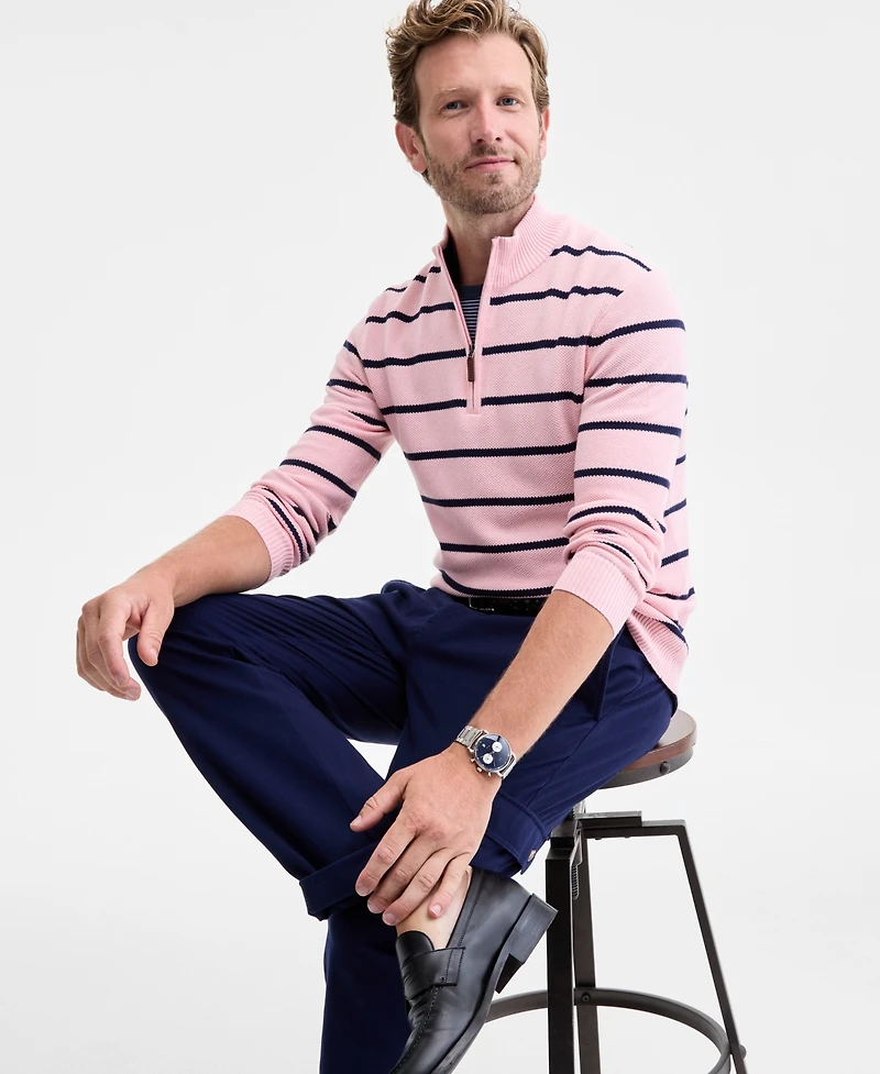 Club Room Men's Striped Cotton Pique Half-Zip Sweater, Macy's Exclusive