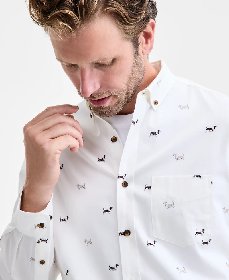 Club Room Men's Basset Hound Print Brushed Cotton Button-Down Shirt, Macy's Exclusive