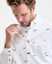 Club Room Men's Basset Hound Print Brushed Cotton Button-Down Shirt, Macy's Exclusive