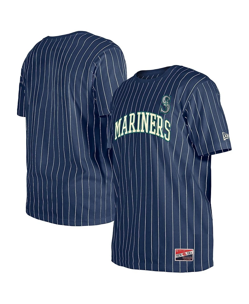 New Era Men's Navy Seattle Mariners Throwback Pinstripe T-Shirt