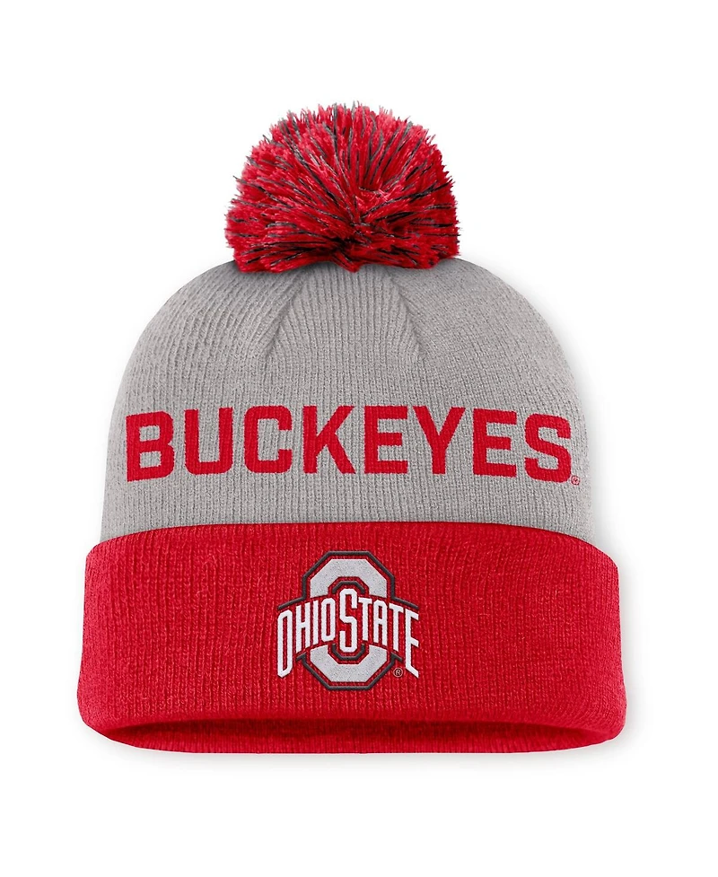 Nike Men's Gray/Scarlet Ohio State Buckeyes Primetime Peak Cuffed Knit Pom with Hat
