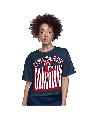 Starter Women's Navy Cleveland Guardians Play the Ball Boxy Cropped T-Shirt