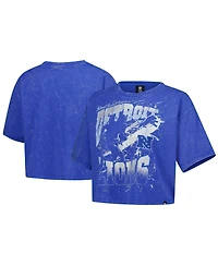 New Era Women's Blue Detroit Lions Cropped Boxy Sport Classics Mineral Wash T-Shirt