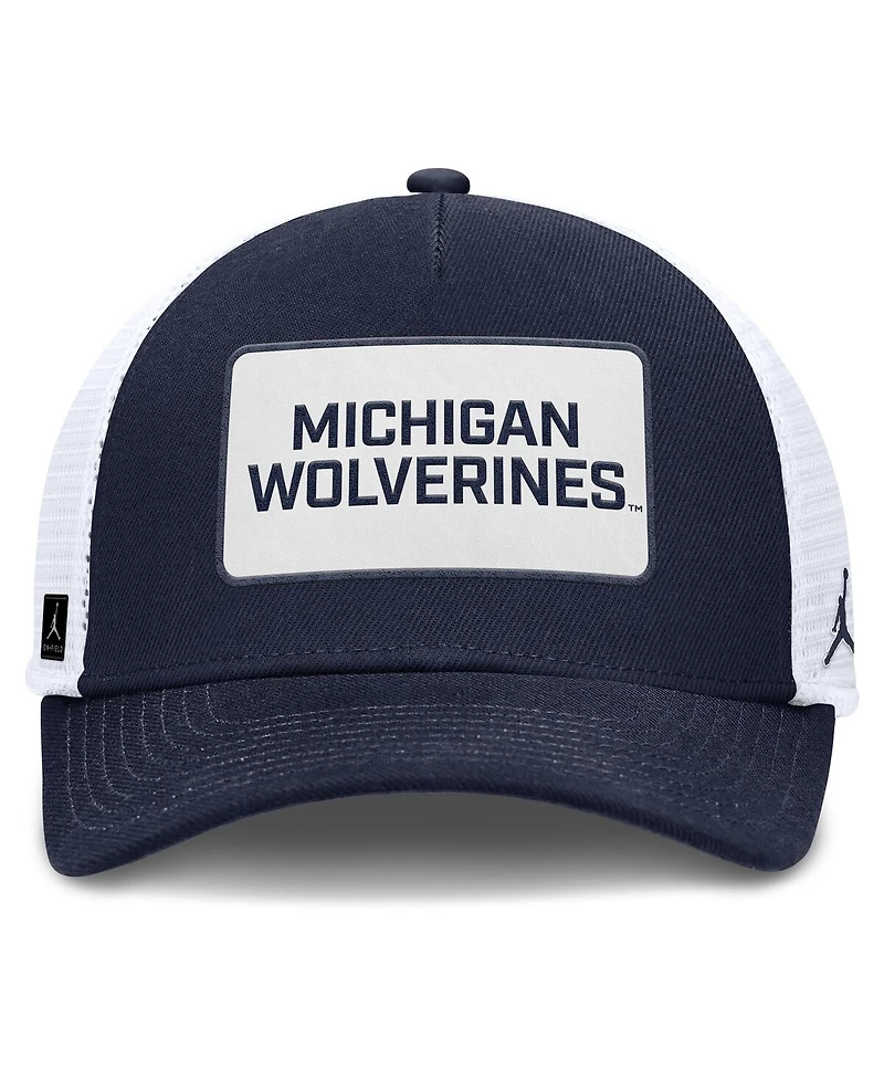 Jordan Men's Navy/White Michigan Wolverines 2025 On-Field Rise Patch Trucker Adjustable Hat