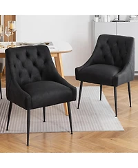 Dyhome Modern Upholstered Dining Chairs Set of 2, Mid Century Kitchen Side with 5.12” Cushions and Back Pull Rod for Kitchen, Living Roo