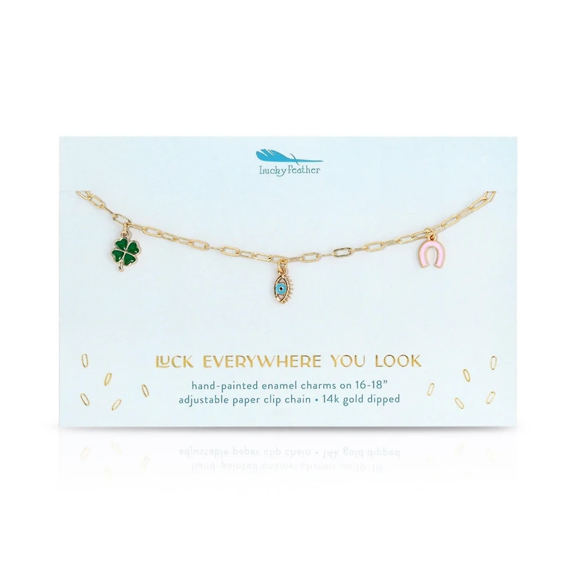 Lucky Feather Enamel Treasure Necklace - Luck