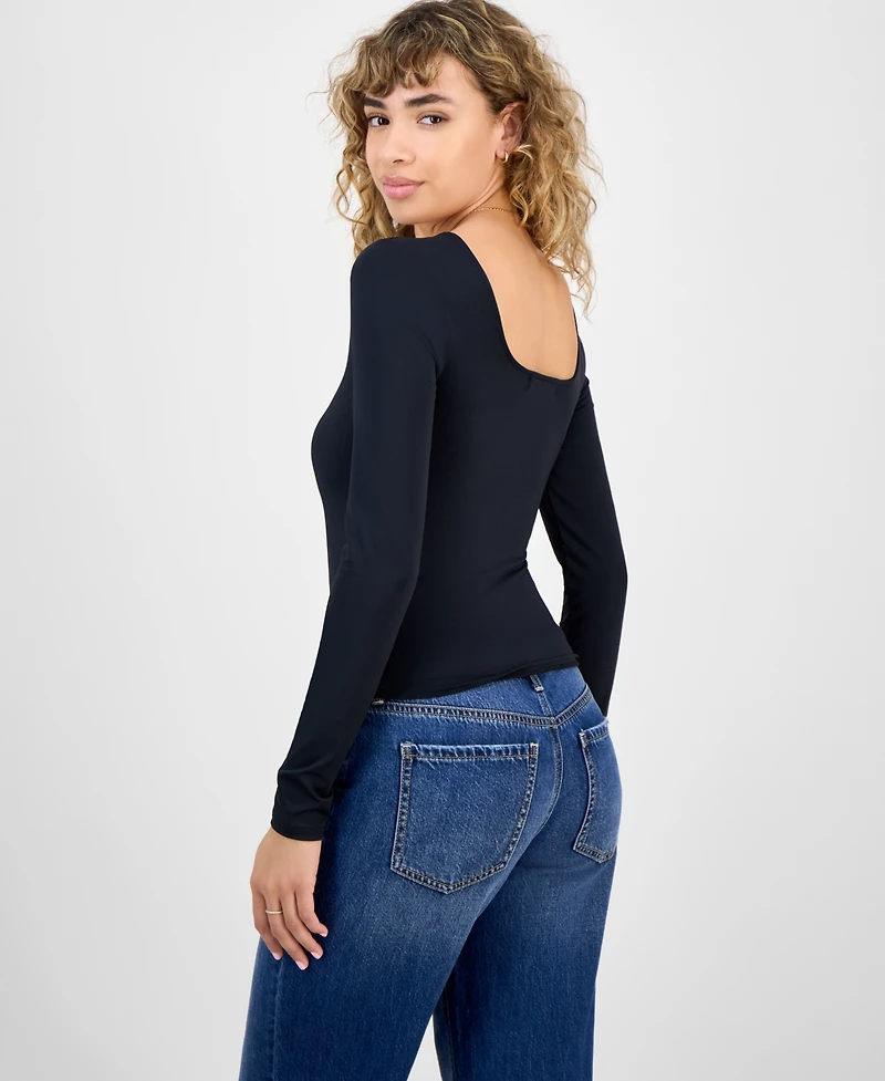 Madden Girl Juniors' Square-Neck Long-Sleeve Fitted Top