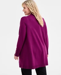 Jm Collection Plus Open-Front Long-Sleeve Cardigan, Exclusively at Macy's