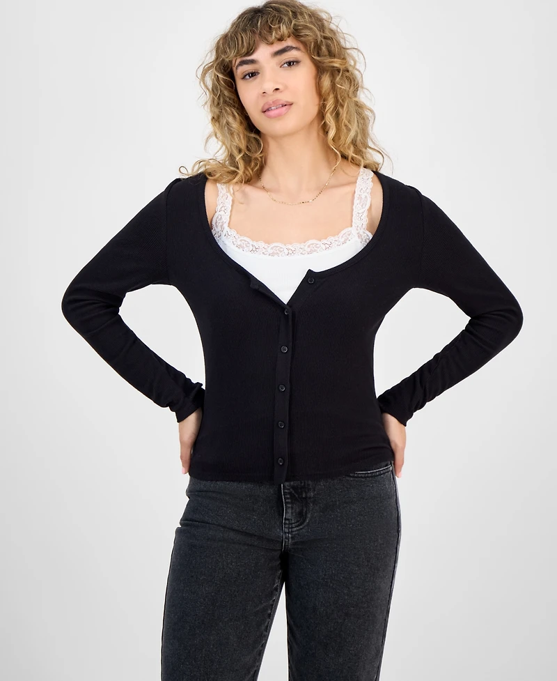 Hippie Rose Juniors' Two-Piece Camisole & Cardigan Top