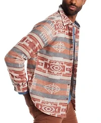 Weatherproof Vintage Mens Long Sleeve Indigo Henley Southwest Pattern Long Sleeve Button Front Shirt Jacket Straight Fit Stretch Ripstop Pants
