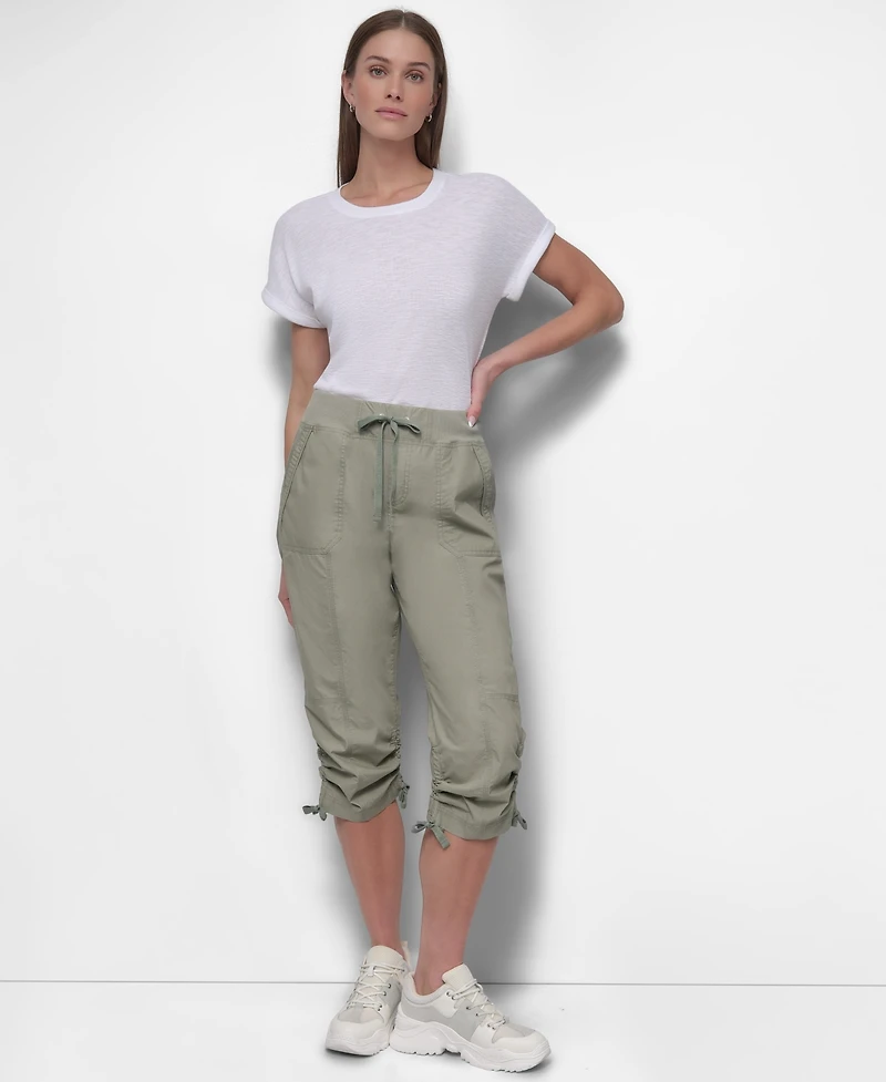 Dkny Women's Convertible Capri Cotton Poplin Cargo Pants