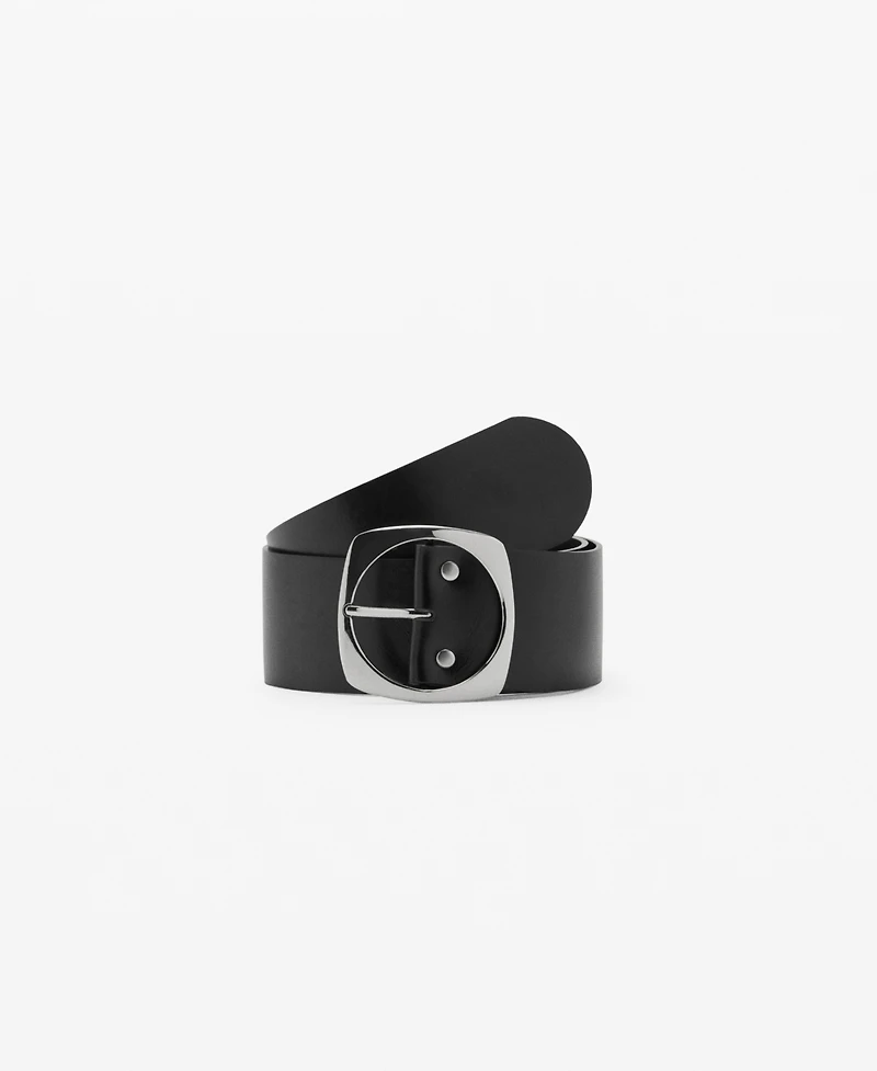 Mango Women's Oval Buckle Leather Belt
