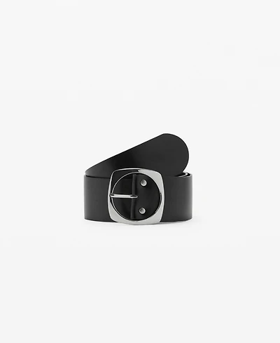 Mango Women's Oval Buckle Leather Belt