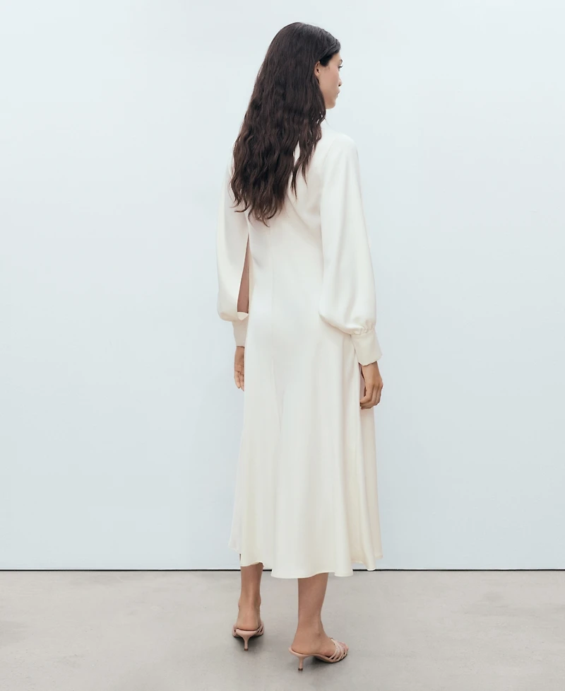 Mango Women's Slit Sleeves Satin Dress