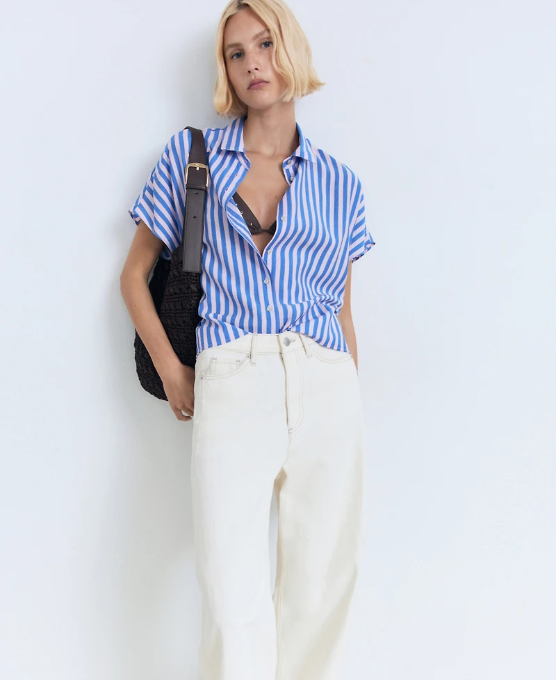 Mango Women's Short Sleeve Striped Shirt