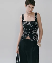 Mango Women's Floral-Print Linen Suit Vest