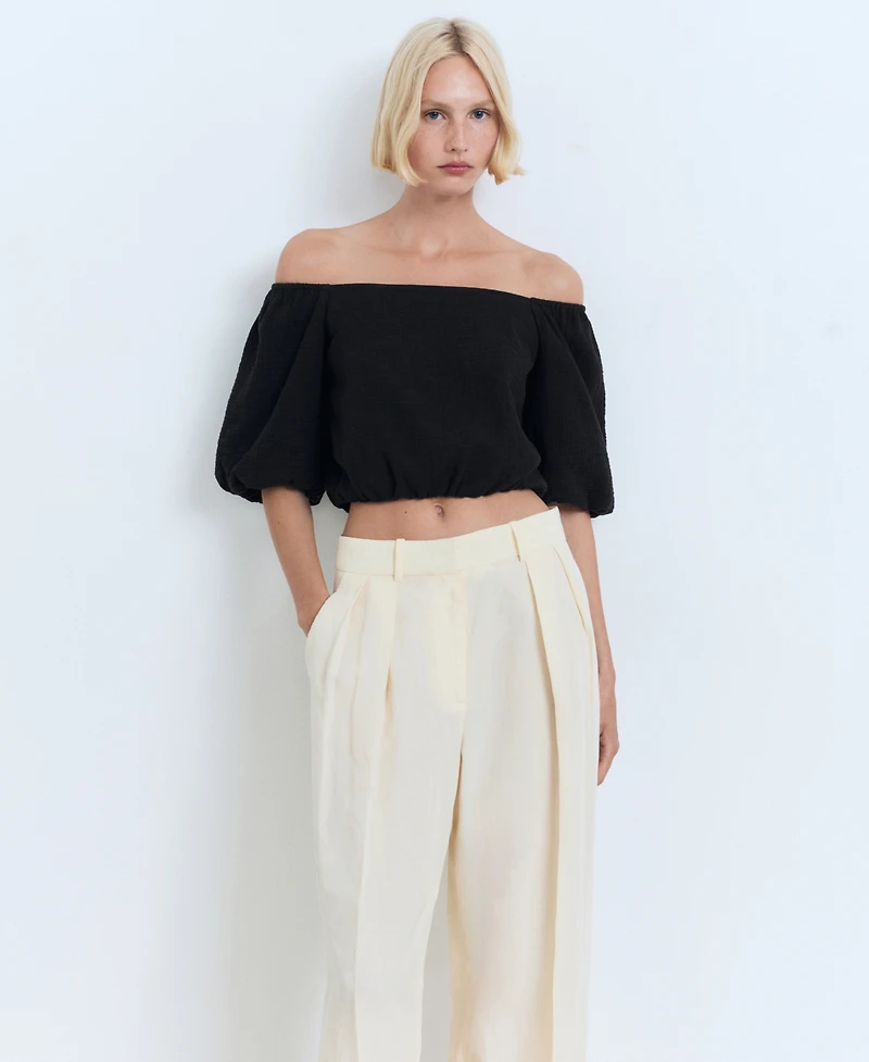 Mango Women's Puff Sleeve Strapless Blouse