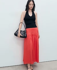 Mango Women's Ramie Pleated Skirt