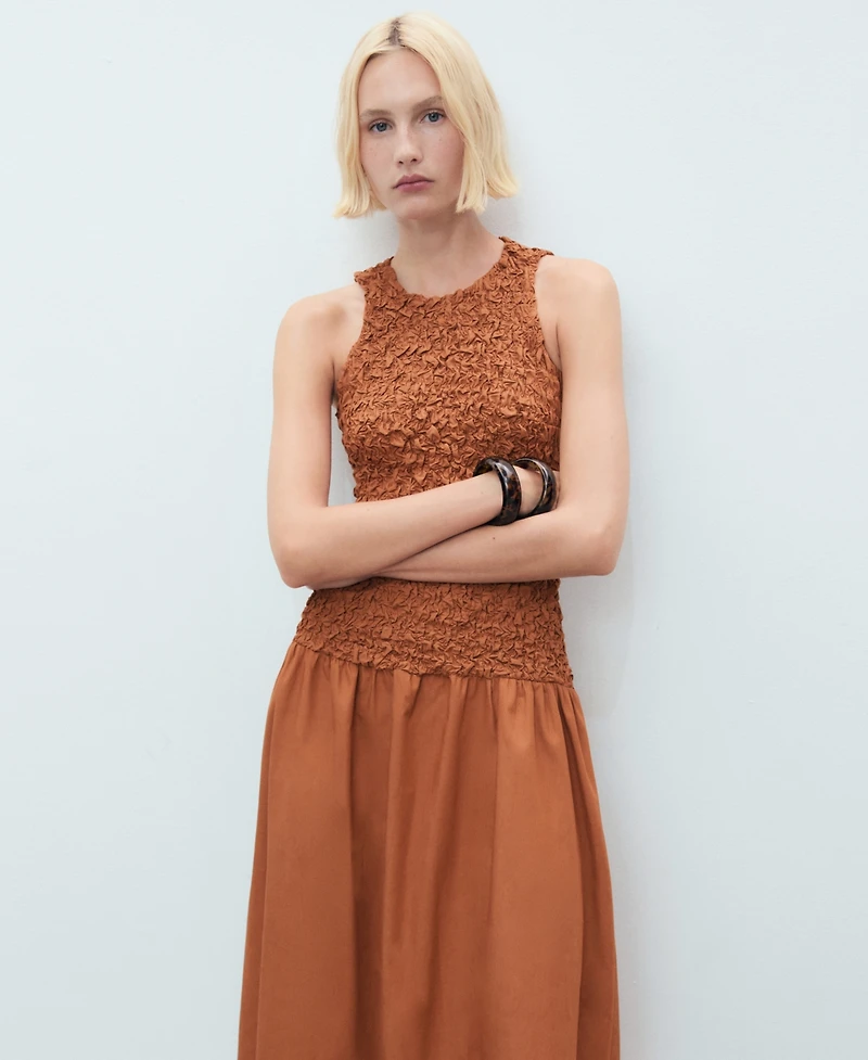 Mango Women's Combined Open-Back Textured Dress
