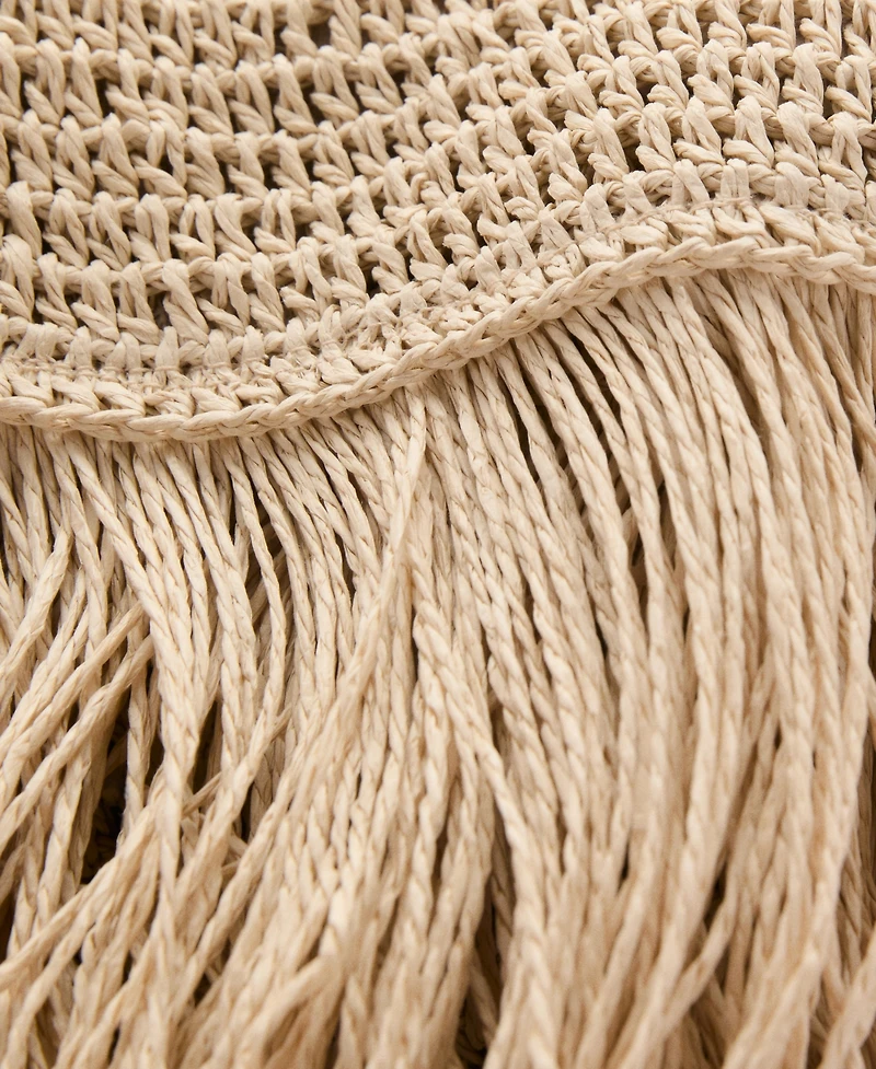 Mango Women's Fringes Detail Natural Fiber Handbag