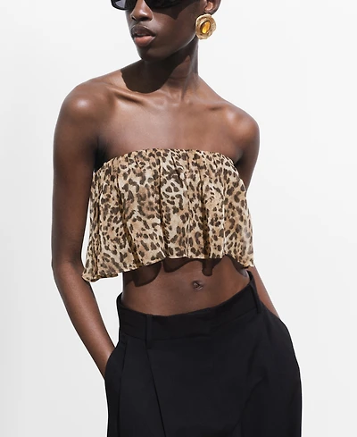 Mango Women's Leopard Print Crop Top