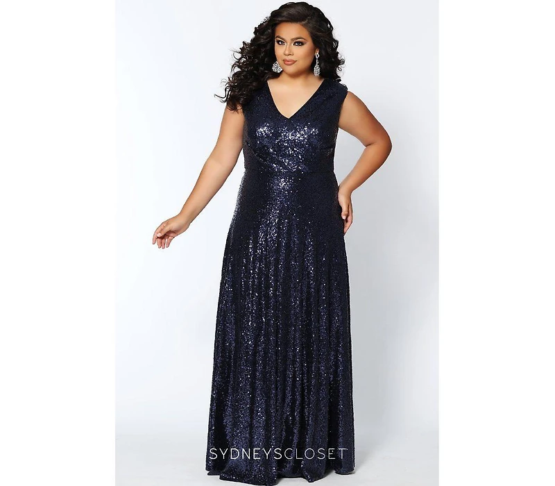 Celebrations by Sydney's Closet Women's V-Neck Sleeveless Sequin Maxi Dress
