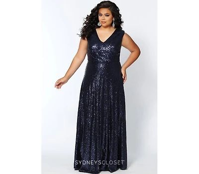 Celebrations by Sydney's Closet Women's V-Neck Sleeveless Sequin Maxi Dress