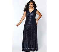 Celebrations by Sydney's Closet Women's V-Neck Sleeveless Sequin Maxi Dress