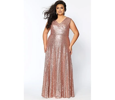 Celebrations by Sydney's Closet Women's V-Neck Sleeveless Sequin Maxi Dress
