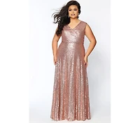 Celebrations by Sydney's Closet Women's V-Neck Sleeveless Sequin Maxi Dress