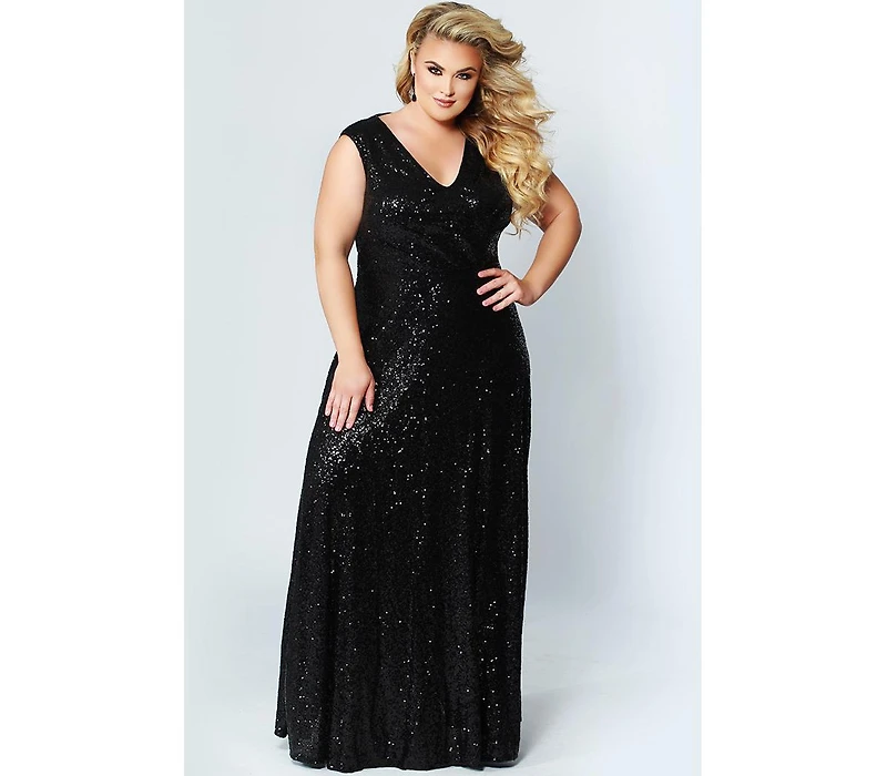 Celebrations by Sydney's Closet Women's V-Neck Sleeveless Sequin Maxi Dress