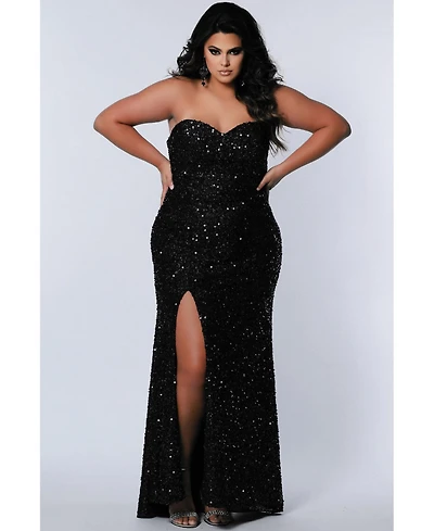Sydney's Closet Women's Strapless Sweetheart Neckline Sequin Evening Gown