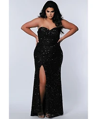 Sydney's Closet Women's Strapless Sweetheart Neckline Sequin Evening Gown