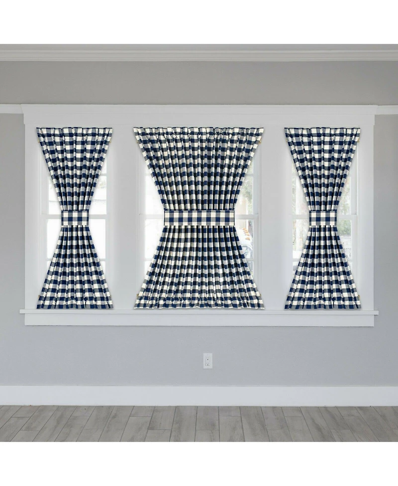 Kate Aurora Plaid Country Farmhouse French Door Curtain Panel With Matching Tieback - 25W x 40L, Yellow