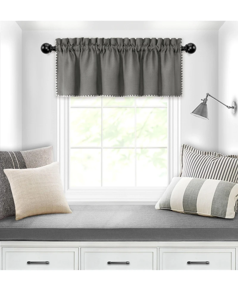 Kate Aurora Complete Coastal Hamptons Living Rod Pocket Textured Semi Sheer 3 Piece Window Curtain & Valance Set - 84 in. Long Navy