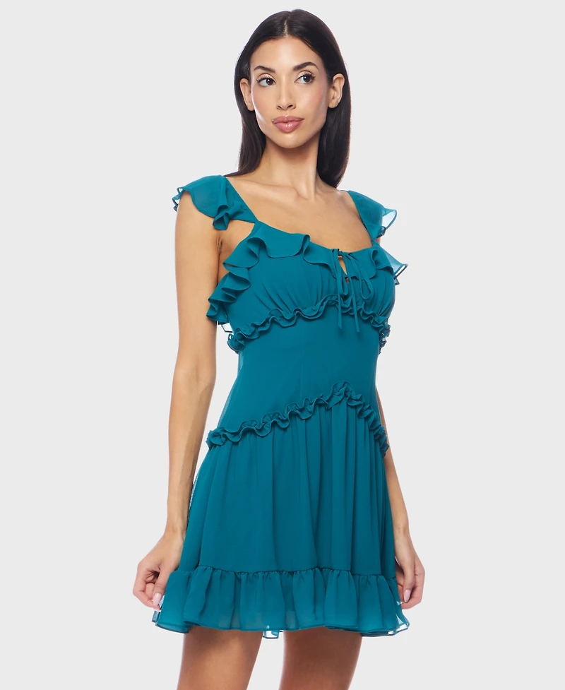 B Darlin Juniors' Flutter-Strap Chiffon Tiered A-Line Mini Dress