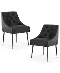 Dyhome Modern Upholstered Dining Chairs Set of 6, Mid Century Kitchen Side with 5.12” Cushions and Back Pull Rod for Kitchen, Living Roo