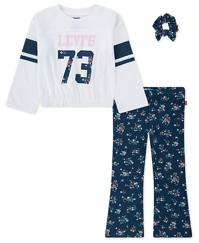 Levi's Toddler Girls 3-Piece Cinched Top, Flared Leggings and Scrunchie Set