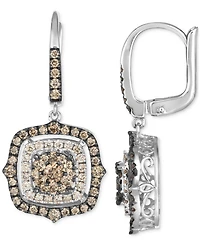 Le Vian Chocolate Diamond & Nude Halo Cluster Leverback Drop Earrings (1-1/2 ct. t.w.) 14k Rose Gold
