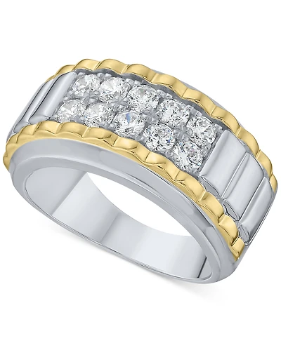 Men's Diamond Two Row Ridge Texture Band (1 ct. t.w.) in 10k Two-Tone Gold