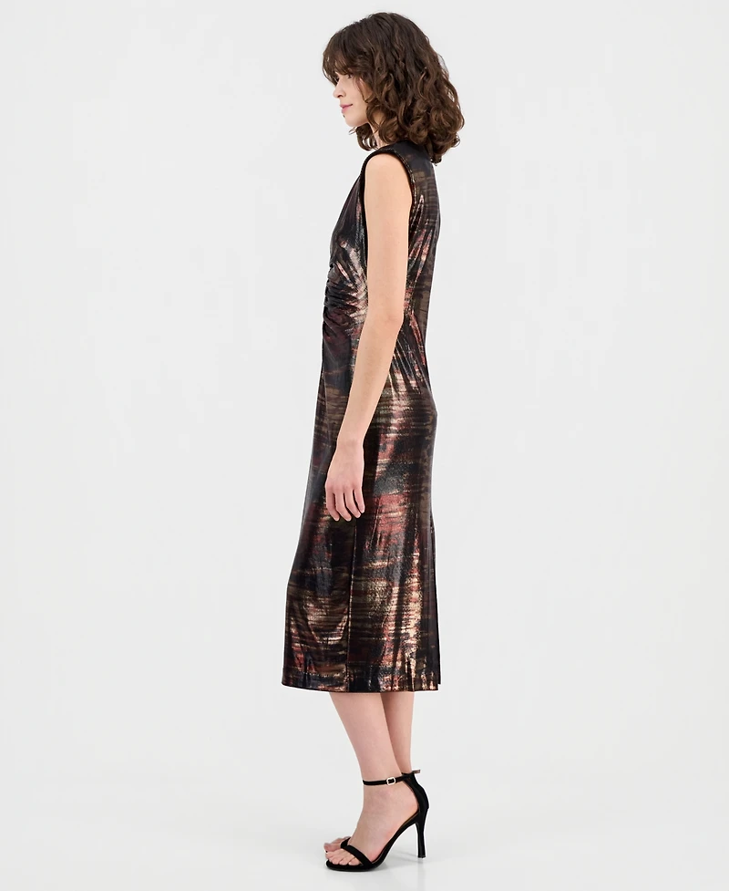 Anne Klein Women's Printed Metallic Sleeveless Midi Dress