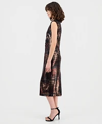 Anne Klein Women's Printed Metallic Sleeveless Midi Dress